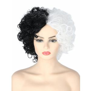Topcosplay Black White Wig Short Curly Afro Wigs for Men or Women Halloween Costume Cosplay Wigs