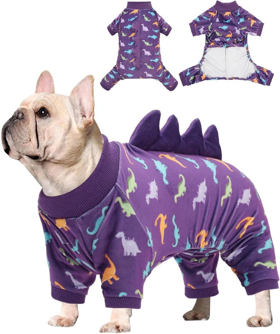 CuteBone Dinosaur Costume Dog Pajamas, Stretchy Spandex Crystal Velvet Sleepwear Coat for Small Dogs, Soft & Warm Pet Outfit Clothes for Cold Weather, Cozy Pullover Design COSP04M (Medium)