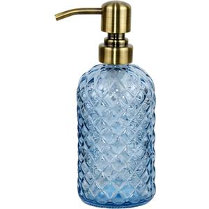 16 oz Glass Soap Dispenser with Vintage Gold Pump, Refillable Hand Soap Dispenser for Kitchen and Bathroom (Blue)