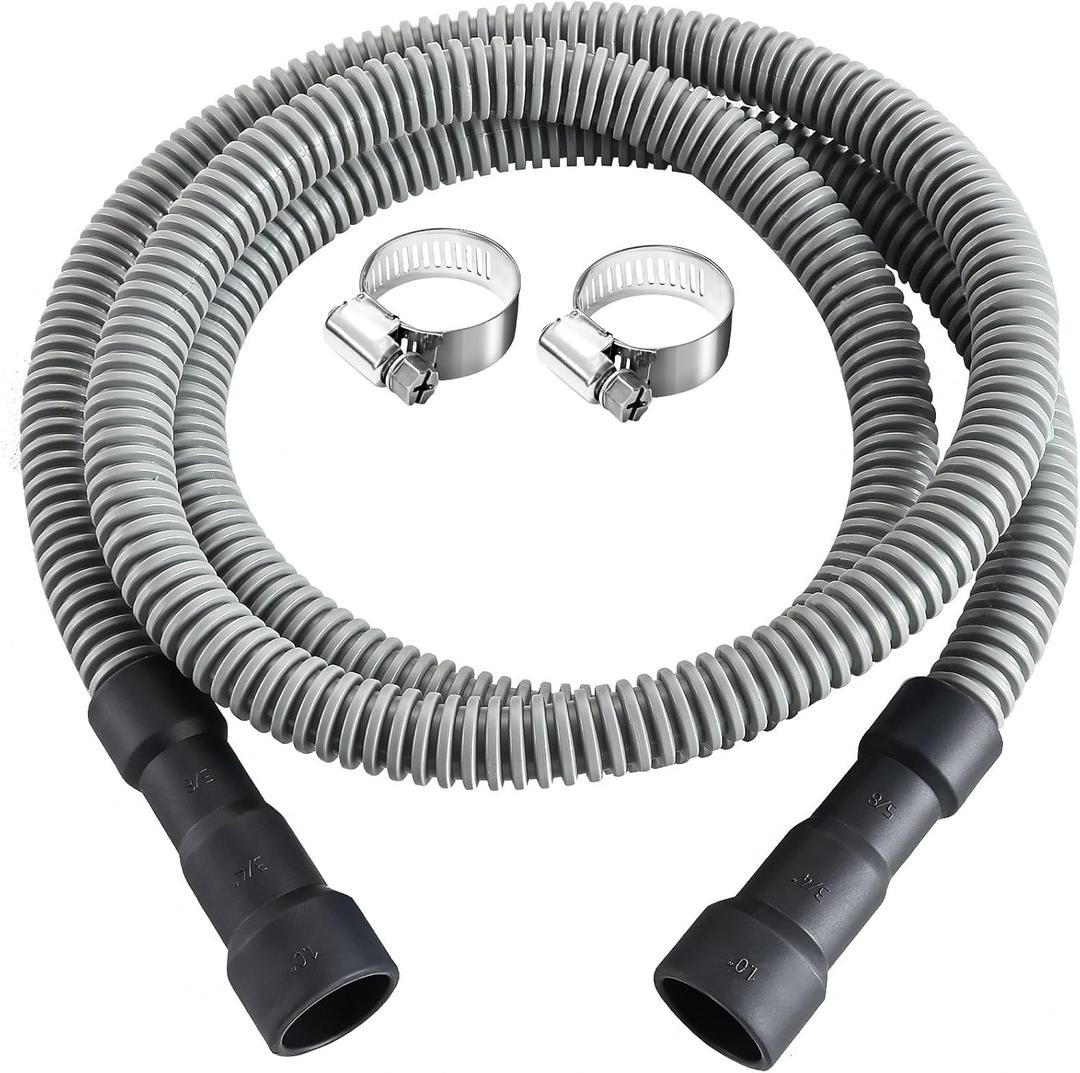Elyfree Dishwasher Drain Hose, 6 FT Corrugated & Flexible Dishwasher Hose Drain Replacement with Clamps, Discharge Hose Fits 5/8", 3/4", 1" Dishwasher End