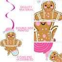 Christmas Gingerbread Man Hanging Swirls 20Pcs Gingerbread Theme Party Decorations Xmas Gingerbread Party Ceiling Swirls Pink Gingerbread Man Hanging Streamers for Winter Holiday Party Supplies