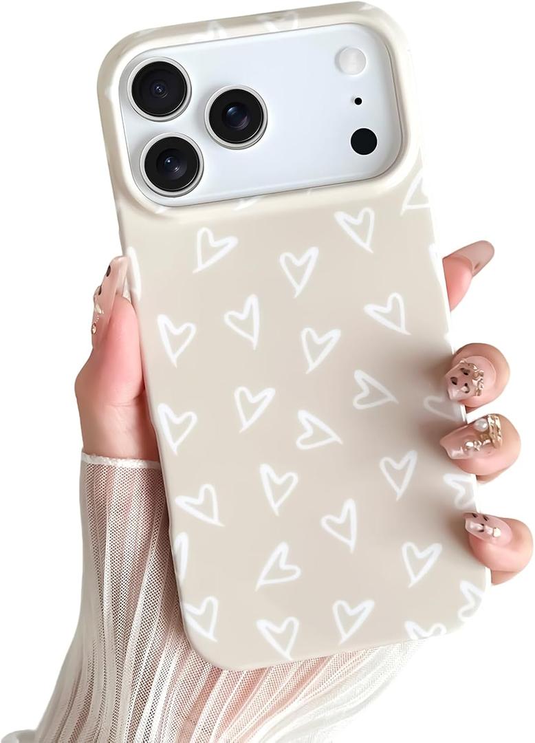 Skyseaco for iPhone 17 Pro Max Case Cute Love Heart Design Aesthetic Pattern Phone Case for Women Girls Soft Slim TPU Shockproof Phone Cover for iPhone 17 Pro Max 6.9"- Antique