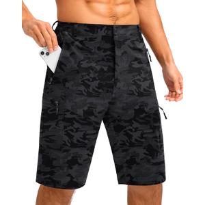 Pudolla Men's Hiking Shorts 11" Lightweight Cargo Work Shorts for Men Summer Travel Golf Casual Outdoor with 5 Pockets(Black Camo 3X-Large)