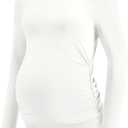 LOMON Maternity Shirts Long Sleeve Thermal Tops Side Ruched Casual Tshirt Crewneck Fleece Base Layer for Pregnant Women (White, L)