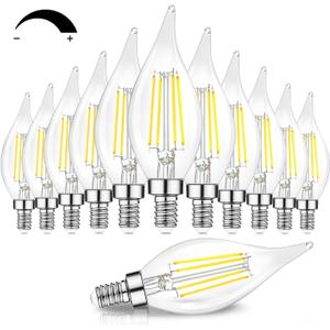 TOBUSA Dimmable E12 Candelabra LED Bulbs 60 Watt Incandescent Equivalent, 5000K Daylight White, Clear Filament Chandelier Light Bulbs 6W, 600lm, CA11 Vintage Ceiling Fan Light Bulbs with Flame Tip