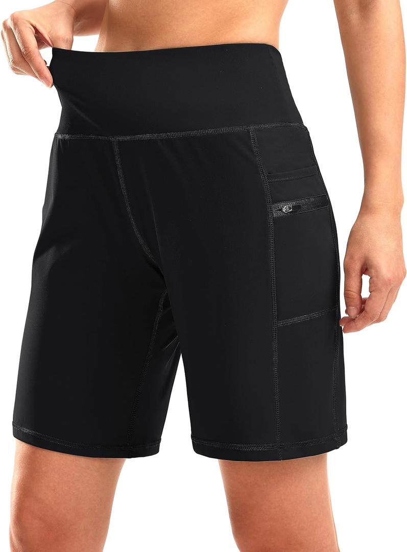 G Gradual Women's High Waisted 9" Bermuda Shorts with Zipper Pockets Athletic Workout Long Shorts for Women Knee Length(Black, M)