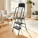 Valeo 3 Step Ladder with Handrails,500 Lbs Capacity,Folding Step Stool Ladder with Attachable Tool Bag,Lightweight & Storage Step Ladder 3 Step Folding,Multi-use for Home,Kitchen,Office,Black