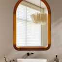 Arched Wood 24 x 36 Inch Bathroom Mirror for Wall with Walnut Frame