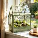 Large House Shape Glass Terrarium with Lid, Geometric Greenhouse - Style Planter for Ferns, Succulents, Air Plants, Handmade Indoor Tabletop Decor (Terrarium Only)