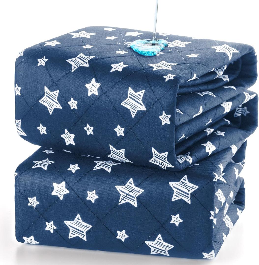 Waterproof Bed Pads Washable, Absorbent Chuck Pads Non Slip for Incontinence, Washable Pee Pads for Dogs, Waterproof Mattress Protector for Seniors, Bedwetting Kids, Hospitals, Pets, 34"x36" 2 Pack (Navy Star)
