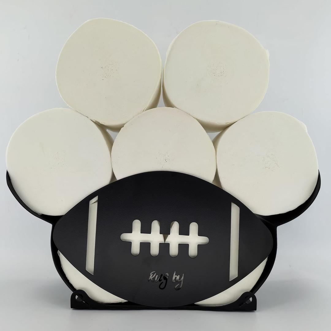 Wigag Football Decorative Toilet Paper Holder for 8 Rolls, Bathroom Toilet Paper Storage Wall Mount & Free Standing, Funny Rugby Tissue Holder Bathroom Storage Accessories (Dark Black - Football)