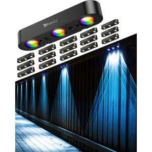 Solar Outdoor Fence Lights Solar Powered, 60LM RGB Outdoor Solar Lights with Sync Group Control & 10 Light Modes, Solar Lights Outdoor Waterproof IP65 for Outside Porch, Wall, Deck (16 Pack)