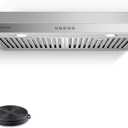 AMZCHEF Under Cabinet Range Hood 30 Inch, 750CFM Stainless Steel Kitchen Stove Vent Hood 3 Speed Exhaust Fan Button Control LED lights Dishwasher-Safe Baffle Filters Three Outlet Design