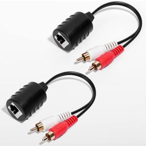 2 Pack Gold Plated Stereo RCA to Stereo RCA Audio Signal Over Cat5/6 Cable