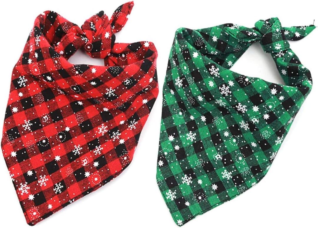 Malier 2 Pack Dog Bandana Christmas Classic Plaid Snowflake Pet Scarf Triangle Bibs Kerchief Set Pet Costume Accessories Decoration for Small Medium Large Dogs Cats Pets (X-Large, Green + Red)