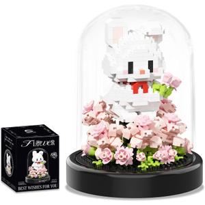 Artificial Flower Animal Toy Building Set for Adult,Mini Rabbit Plant Bonsai Tree Friend Set for Girl,Botanical Collection Gift for Kids,Office Home Decor Building Block,Birthday Gift for Women
