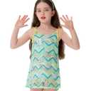 Angel season Girls Cover up for Swimwear Green Wave One Piece Cami Dress Quick Dry Swim Wraps Crochet Knit Swimsuit Size 9-10