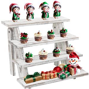 Wooden Cupcake Stand - 4 Tier Cupcake Display Stand, Rustic Tiered Display Stand, Tool Free Installation Cupcake Stand for Wedding Baby Shower Decorations Birthday Party Supplies (White)