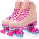 Roller Skate for Women Girls and Kids, High-top Double Row-Classic Rollerskates Size 5 6 7 8 9 10 11 and Youth Size 2 3, Indoor Outdoor Roller Skates for Beginner Ladies with Light-up Wheels (Rose Red)