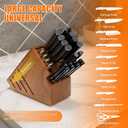 Teak Wood Knife Block Holder without Knives, 20 Slot Large Universal Wooden Knife Block Organizer with Wide Slots and Secure Stand, Countertop Butcher Block for Kitchen Storage