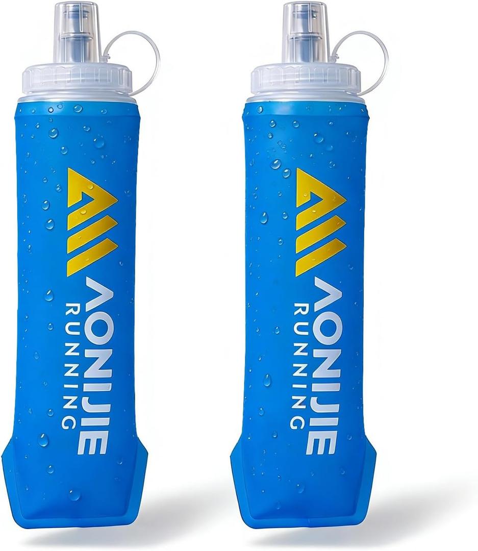 AONIJIE 500ml/2Pcs Soft Flask Collapsible Water Bottle for Running, Wide Mouth for Ice, BPA-Free Flexible Running Water Bottle Fits Hydration Vests, Foldable & Lightweight