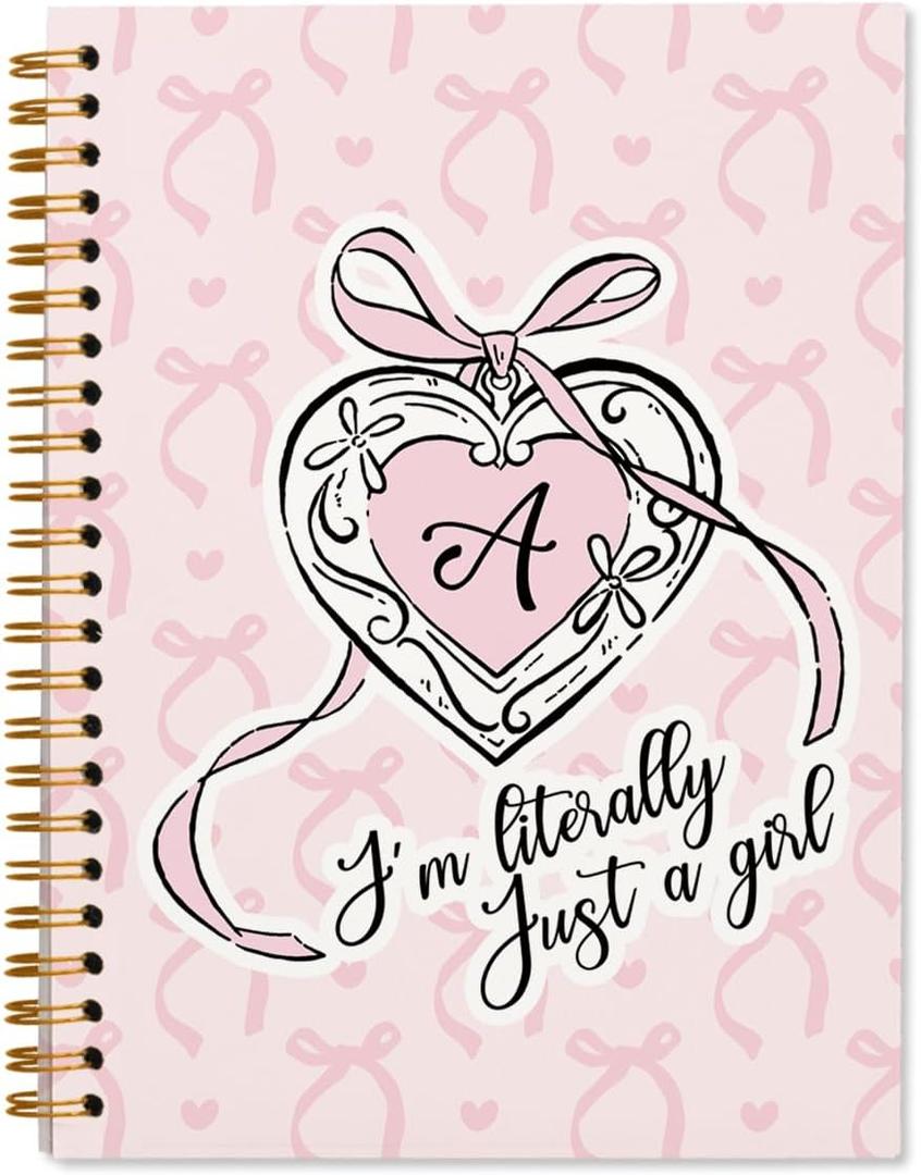 Pink Personalized Notebook Journal for Teen Girls Women, Initial Monog