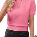Libsorge Short Sleeve Sweaters for Women Spring Tops Summer 2025 Fashion Trendy Business Casual Outfits Womens Cute Cropped Knit Crew Neck Lightweight Sheer Going Out T Shirt Work Top Pink M