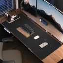 Large Desk Pad Mat - Waterproof Mouse Pad & Desk Protector, Non-Slip XL PU Leather Gaming Mat for Keyboard/Mouse, Stitched Edge with Ergonomic Support, 47"x17" (Black)