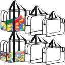 6 Packs Toy Storage Bags with Labels, Reusable Clear PVC Board Game Storage, Travel Waterproof Organizer Bags with Zipper Large Capacity (L, XL, XXL), Black