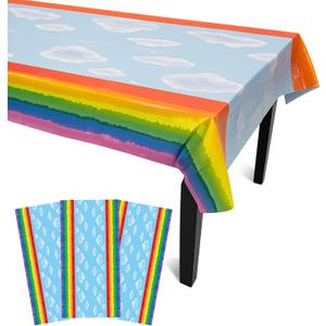Iconikal 3-Pack Rainbow Tablecloth, 108 x 54 Inches, Disposable Pride Party Cover