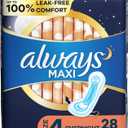 Opened Always Maxi Overnight Pads with Wings for Women, Size 4, Overnight Absorbency, Unscented, 28 Count
