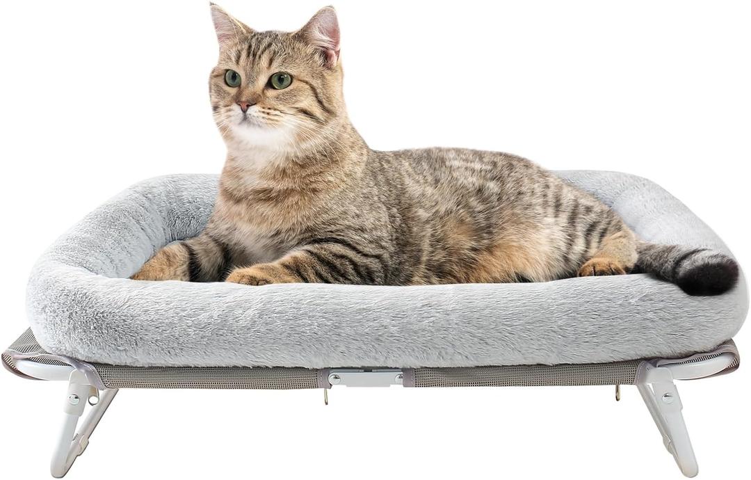 Sunhoo Elevated Cat Bed Foldable Raised Pet Hammock Self-Supporting Puppy Lounger with Off Floor Metal Frame Washable Cover for Small Dog Kitten Indoor Use 25.2x15.75x7.48 inGrey