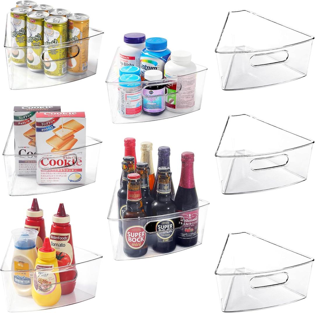 Leeden Lazy Susan Organizer for 28" Diameter Corner Lazy Susan, Plastic Kitchen Cabinet Storage Bins with Handle, 8 Packs, 1/8 Wedge - Food Safe, BPA Free