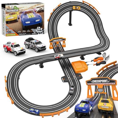 Slot Car Race Track Sets with 1:64 High-Speed Racing Cars, Battery or Electric Car Track, Dual Racing Game Lap Counter Circular Slope Track, Gifts Toys for Boys Kids Age 6 7 8-12