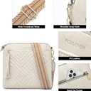 FOXLOVER Quilted Crossbody Bags for Women Vegan Leather Boho Purses Shoulder Handbags with Tassel (Beige)