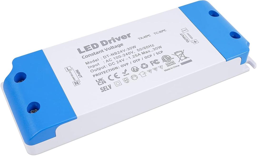 24V LED Driver 30 Watt, AC 100V-130V to 24 Volt Switching Power Supply Unit, Low Voltage LED Transformer 1.25A, Ultra Thin Constant Voltage Driver for DIY LED Strip Lights MR16 MR11 G4 Bulbs