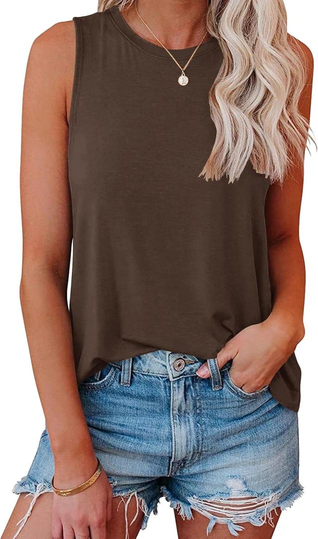 Smile Fish Women Crewneck Flowy Loose Fit Tank Top Sleeveless Summer Tops Shirts (Medium, Chocalte Brown)