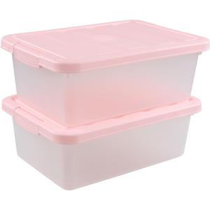 14 Quart Plastic Latching Storage Box, Plastic Underbed Storage Bin with Pink Lids, 2 Packs