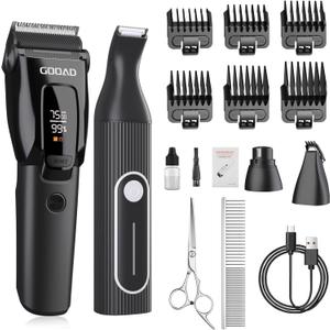 Dog Clippers for Grooming Heavy Thick Hair & Coats, 7500rpm Low Noise Cordless Pet Shaver, Dog Grooming Kit with Paw Trimmer Nail Grinder for Small Large Dogs (Black&white)
