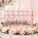 LemonRoad 6 Pcs Valentines Day Pink Bow Hurricane Glass Candle Holders 14 x 2.5 Inch Pink Cute Cylinder Candle Holders Chimney Tube Open Ended Bottomless Cylinder for Wedding Table Centerpiece Decor