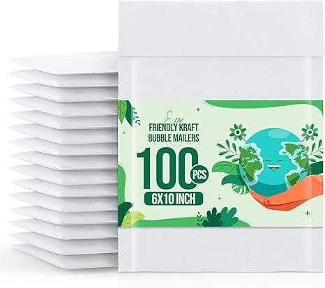 Fuxury Bubble Mailer 6x10" 100 Pack White Bubble Mailers Usable Size 6x9" Self Seal Padded Mailing Envelopes Opaque Bubble Padded Mailer for Small Business Mailing Jewelry Makeup Small Items