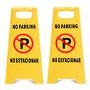 Outdoor No Parking Signs 2 Pack, Two-Sided Folding Floor Sign with Symbol, Includes English & Spanish No Estacionar Message, Yellow Portable Folding No Parking Sign for Business Lots