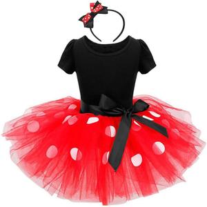 IBTOM CASTLE Toddler Baby Girls' Polka Dots Tutu Pokda Dots Dresses Fancy Dance Cosplay Party Dress up with Ears Headband (3-4T, Red+black(big Dots))