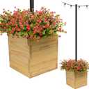 Extra Large Decorative Wooden Planter with Universal Pole Support for String Light Poles, Umbrellas, Bird Feeders. Solid Wood Outdoor Garden Patio Box for Plants or Flowers, 17"x17"x18", Natural