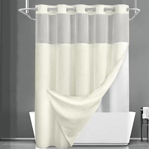 YellyHommy No Hook Shower Curtain with Snap in Liner Set Less Waffle Shower Curtain for Bathroom (Cream, 87" L x 72" W)