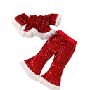 IMEKIS Toddler Baby Girl Christmas Elf Outfits Velvet Santa Claus Cosplay Top with Flare Pants Winter Xmas Halloween Costumes 3-4T