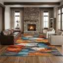 6x9 Burnt Orange and Teal Abstract Brushstroke Area Rug | Washable faux cashmere short pile with non-slip backing, ideal for living rooms, bedrooms and home offices