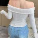 Verdusa Women's Bow Off The Shoulder T Shirt Asymmetrical Fuzzy Going Out Fitted Tops (White, M)