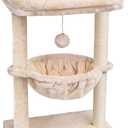 SYANDLVY Small Cat Tree for Indoor Cats, Activity Cat Tower with Scratching Post for Kittens, Cat Furniture with Basket & Hanging Ball for Play Rest, Beige
