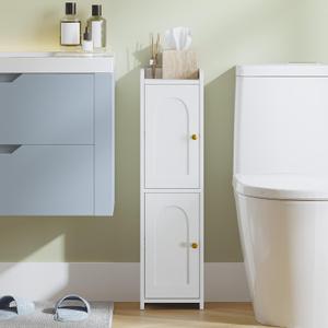 Hzuaneri Bathroom Storage Cabinet, Small Corner Floor Cabinet with 2 Doors and Adjustable Shelf, Narrow Toilet Paper Cabinets, Bathroom Organizer for Small Spaces, 7.9" D x 7.9" W x 29.5" H White
